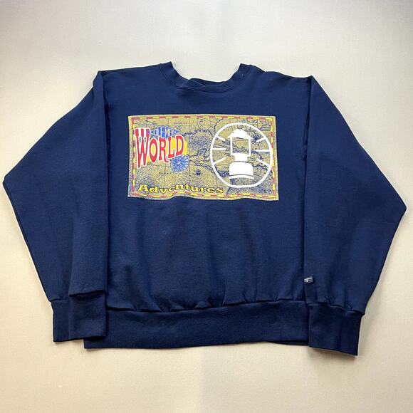 Vintage Nature Hiking Sweatshirt Adult Large Blue Coleman Outdoors Adventure 90s - Picture 1 of 9